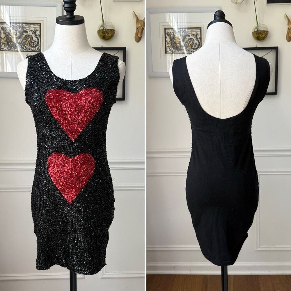 Double Zero Heart Sequin Tank Mini Dress M